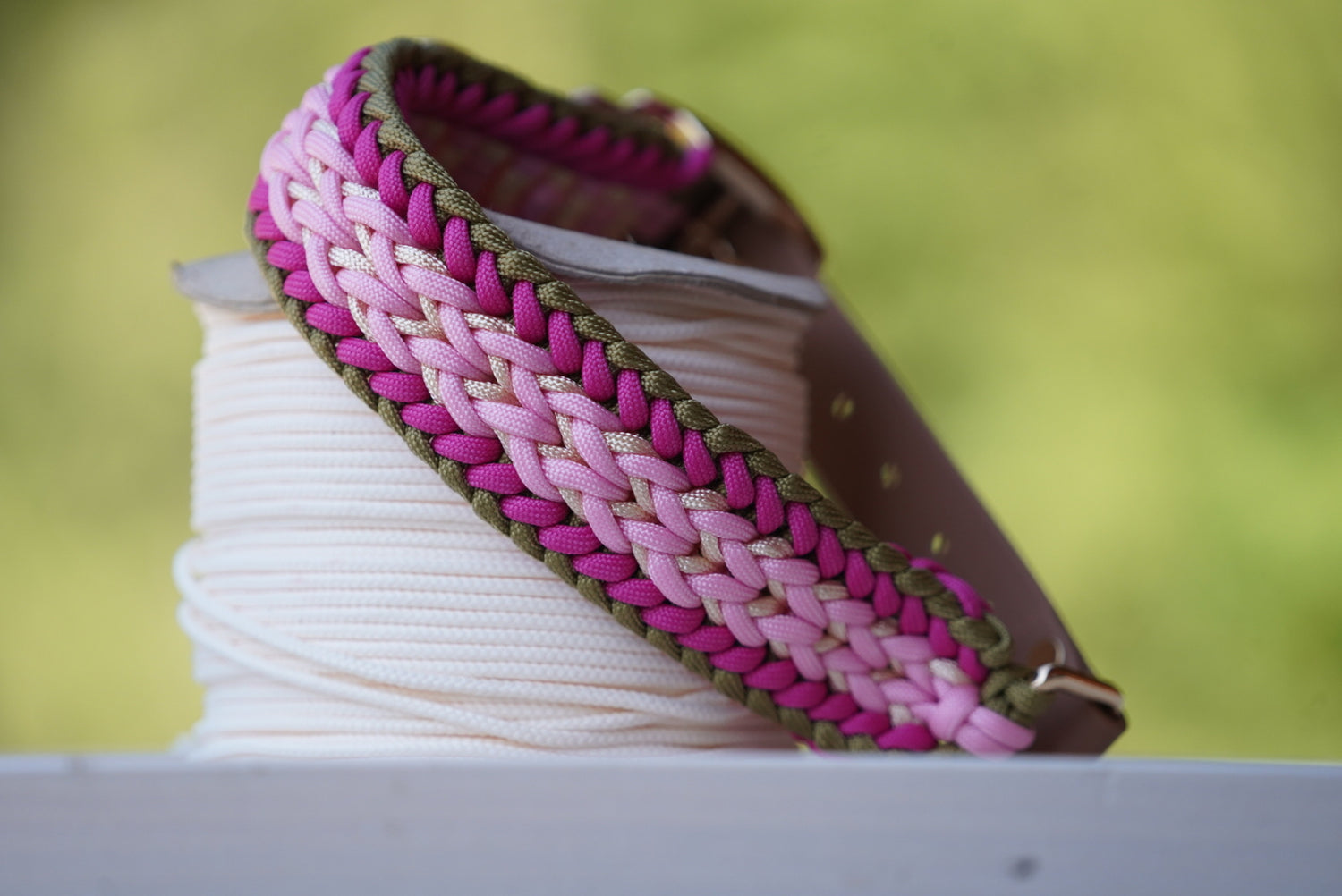 Geflochtenes Halsband Rosa Olive + Geflochtene Leine Rosa oder Olive