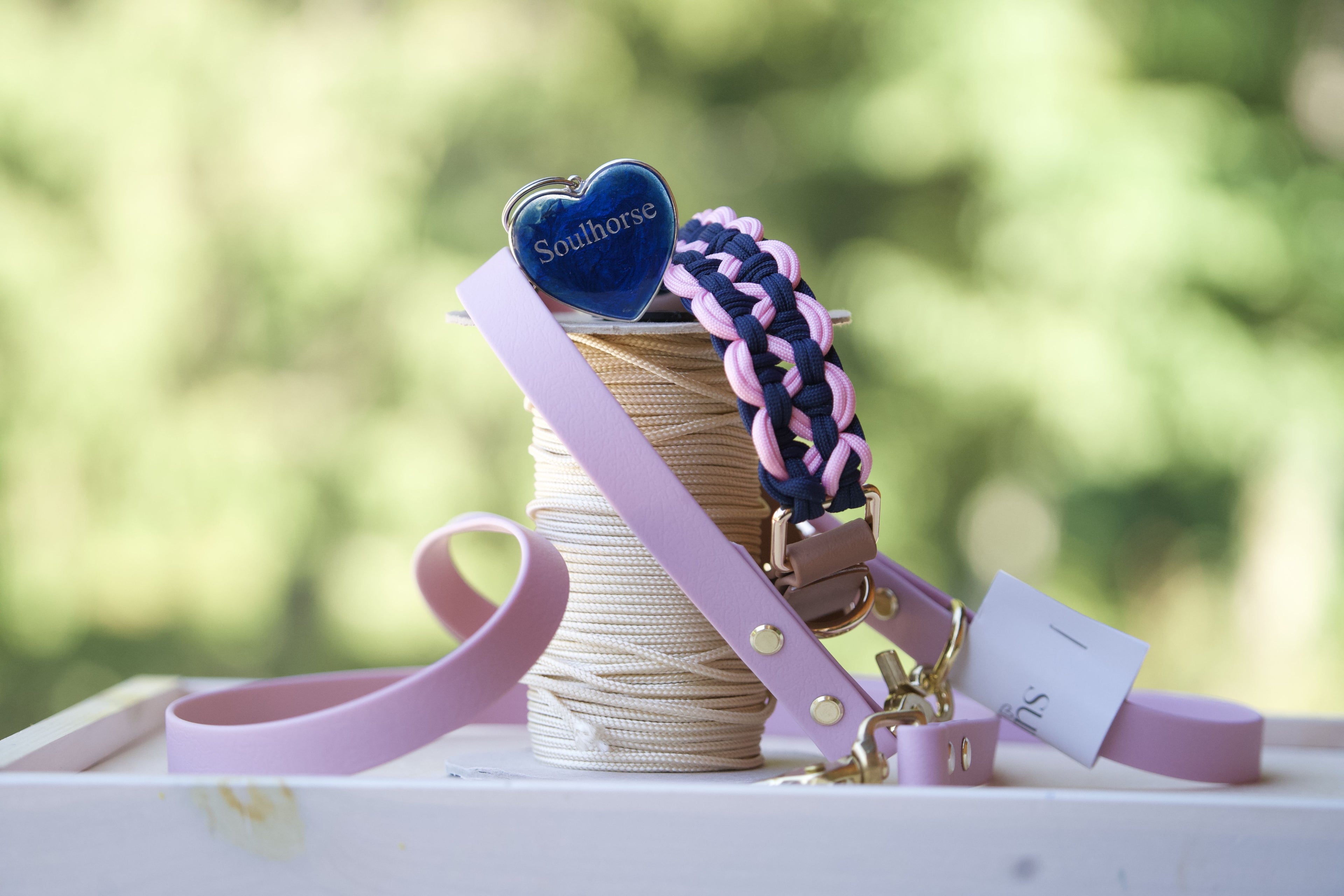 Geflochtenes Halsband + Biothane Leine Rosa