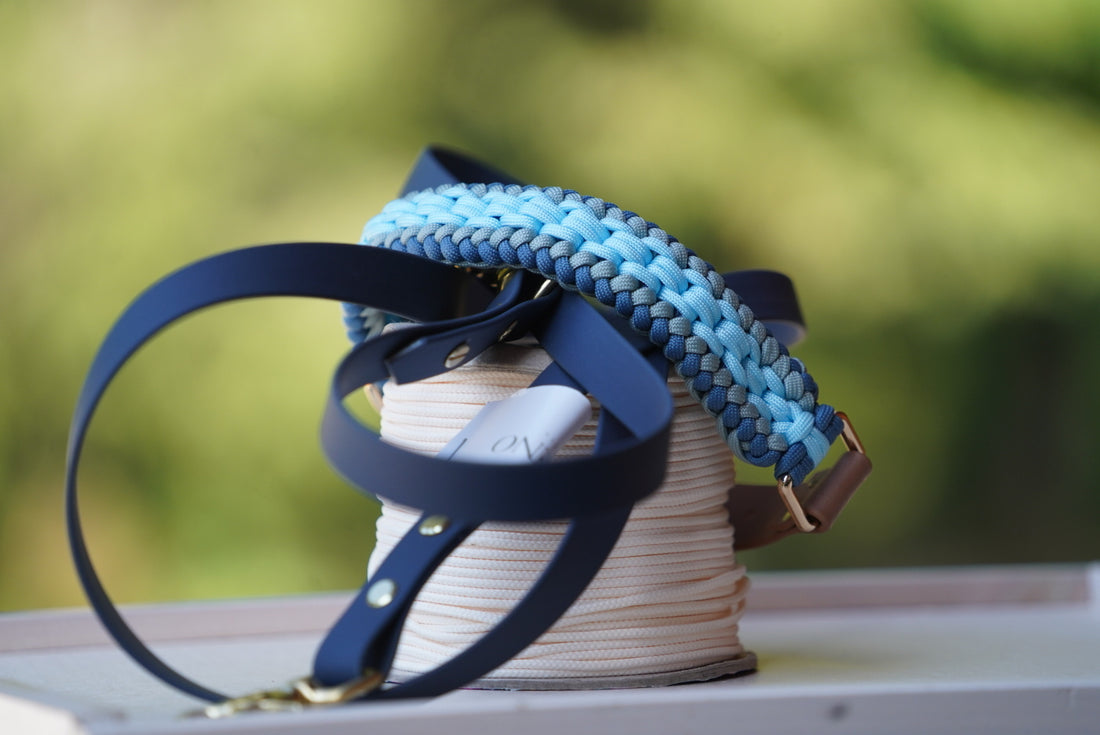 Halsband Blau + Biothane Leine Dunkelblau